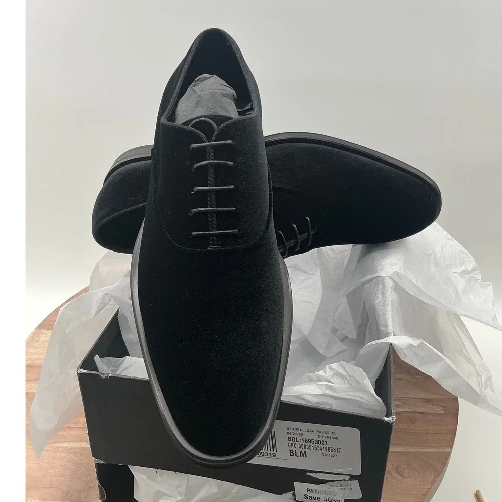 Hugo Boss Derrek Black Velvet Oxford Dress Shoes Mens 10 Made in Italy